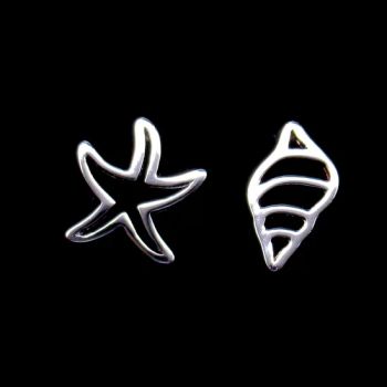 Personalized Starfish and Conch Shape Hollow out Design Pure Silver Stub Earrings for Girls - Shenzhen Chenqi Limited - China