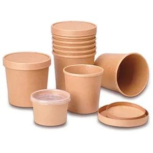 Disposable Kraft Paper Bowl Environmental Packaging Box Commercial Fruit Salad Lunch Box with Lid Takeout Gravy Lunch Box Round - Shandong Upmax Packaging Group Co., Ltd. - China