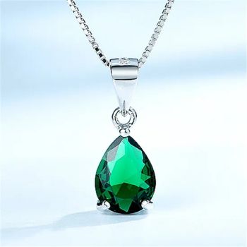 925 Silver Fashion Jewelry Emerald Pear Pendant Necklace Silver Jewelry for Women Wholesale Birthstone Pendant - Guangzhou Panyu Longlong Jewelry Factory - China