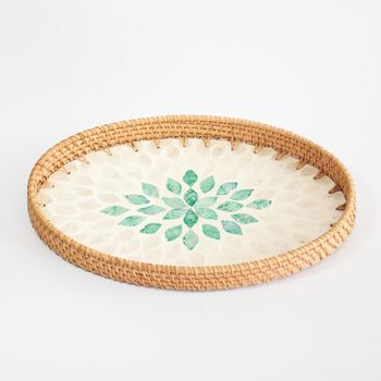 Oval Rattan Serving & Storage Tray with Customized Mother of Pearl Bottom Vietnam - HANDIPASSION., JSC - Vietnam