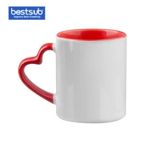 Js Coatings Sublimation Mugs 11oz Inner Rim Color Mug with Heart Handle (Red) - BestSub Technologies Co Limited - China