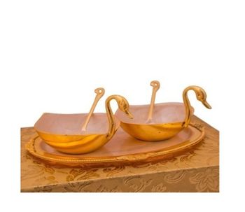 Brass Gift Item (Set of 10) No Of Spoon 2 Material Brass Shape Swan Duck Width 3.5 inch bowl Set Contain 5 Pieces Color Golden & - Prem Crafts - India