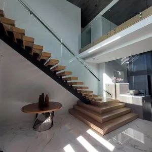 Staircase Factory Price Modern Steel Straight Wood Staircase Big Landing Mono Stringer Stairs - Shenzhen JiaYi House Building Materials Co.,Ltd - China