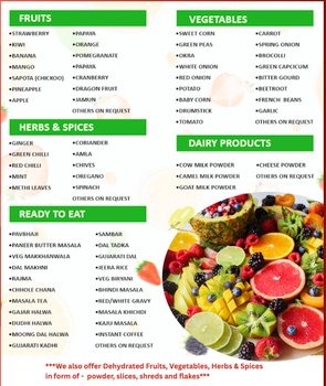 Freeze dried fruits and vegetables and dairy Spices Included Herbs, Spices Flavor Profile Sweet, Tart, Earthy Texture Freeze-dried And - RNY Agritech LLP - India