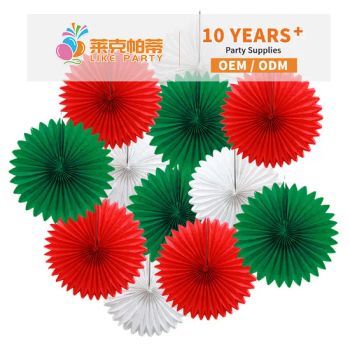 Party Hanging Paper Fans Set Multicolored Round Pattern Paper Garlands Decoration - Baoding Likeparty Trading Co., Ltd. - China