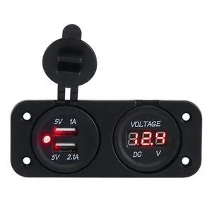 12V 2 Port Motorcycle Motorbike Car Charger LED Digital Voltmeter Socket Cigarette Lighter for Car Marine Truck - YUEQING AIBEIKEN ELECTRIC CO., LTD. - China