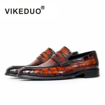 Vikeduo 2018 Style Mens Casual Alligator Loafer Footwear Brown Real Crocodile Skin Leather Shoes - Beijing Run Mao Da Trade Co., Ltd. - China