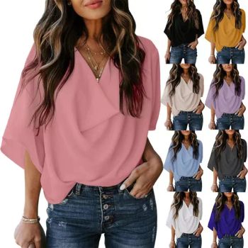 2024 Womens Blouses and Tops Short Sleeve Chiffon Shirts and Tops - Guangzhou Boshi Apparel Co., Ltd. - China