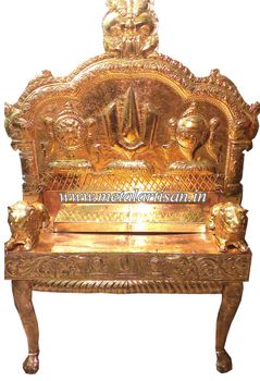 Golden Hand-Crafted Brass Pooja Singhasan Color Golden Weight 4 Kgs Material Brass Country of Origin Made in India Size/Dimension Height 21 Inches And Width 18 - Pembarthy Metal Handicrafts - India