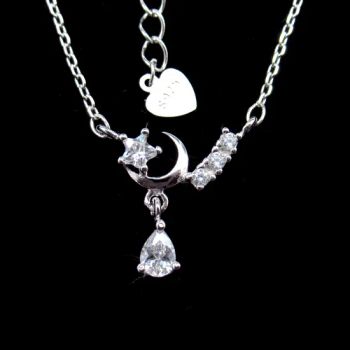 Romantic Sterling Silver Cubic Zirconia Star Moon Shaped Engagement Necklace with Sterling Silver Jewelry - Shenzhen Chenqi Limited - China