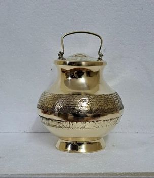 Brass Gangajal Lota Kalash no.5 Color Golden Material Brass Pure Silver Yes Work Painted - H.A.Handicrafts - India