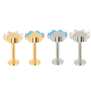 Gzn ASTM F136 Titanium Blaze Set Opal & CZ Paw Shape Top Gold Labret Piercing Fashion Rings 16g Labret Studs Lip Ring Design - Dongguan Guanzhiniu Jewelry Co., Ltd. - China