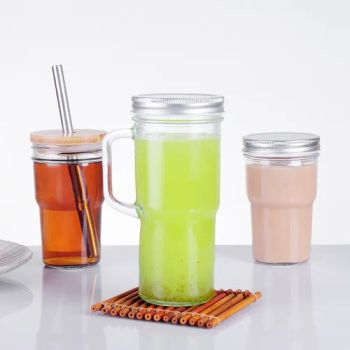 Portable Travel Glass Tumbler with Handle Reusable Coffee Cups Lids for Iced Coffee Milk Juice Other Beverages with Straws - Xuzhou Honghua Glass Technology Co., Ltd. - China