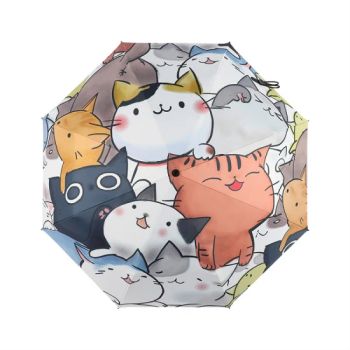 21 Inch Female Girls Three Folding Umbrella Cutie Cat Print Automatic Sun Umbrella - XIAMEN SUNFOO INDUSTRY CO., LTD. - China