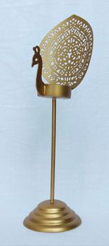 T-light Golden Peacock Shape Iron Diya Stand, For Home, Size: 8 X 9 X 25 CM - All Metal Collection - India