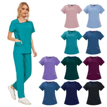 OEM Scrubs Uniforms Sets V-Neck Short Sleeve Elastic Scrubs Suit Tops Nursing Jogger Sets Women Scrubs Nurse Hospital Uniform - Market Union Co. Ltd. - China