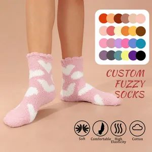 Womens Crew Soft Winter Home Wear Colored Cotton Branded Thick Custom Cosy Fluffy Fuzzy Socks - Zhuji New East Import and Export Co., Ltd. - China