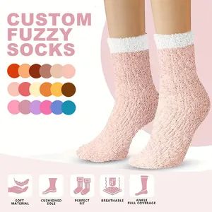 Cotton Customised Womens Hosiery Winter Logo OEM Crew Heated Warm Custom Design Cosy Fuzzy Socks - Zhuji New East Import and Export Co., Ltd. - China