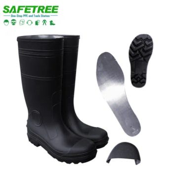 Safetree Black PVC Safety Gumboots with Steel Toe Caps, Safety Work Shoes Boots for Mining Industry - Zhejiang Safetree Industry Tech Co., Ltd. - China