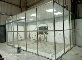 White Aluminum Glass Partition Color White Height 10 Feet Frame Thickness 12 mm Design Type Customized Glass Type Laminated - Sai Glazing Systems - India