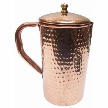 500 ML Plain Pure Copper Hammered Jugs Shape Round With Lid Yes Brand Unique Design Plain Color Copper Finish Polished Material - S R Trading Corporation - India