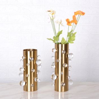 Luxury Decorative Metal Flower Vase with Crystal Beads Plated Metal Home Decor Accessories - SHANGLI LIGHTING CRAFTS CO.,LTD - China