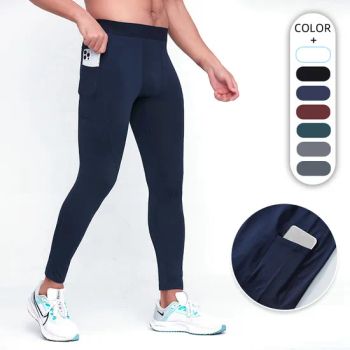 Men Sports Tights Basketball Leggings with Side Pockets Base High Elastic Quick Drying Training Yoga Compression Pants for Men's Workout - Dongguan Tianchen Garment Technology Co., Ltd. - China