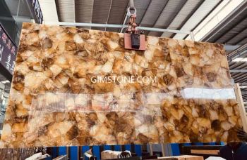 Translucent Backlit Semi-Precious Stone Gemstone Yellow Crystal/Yellow Fluorite/Yellow Quartz for Tiles/Slabs/Countertop/Fireplace/Wall Panels/Feature Wall/Tub - GIM STONE CO., LTD. - China