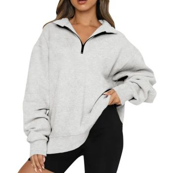 Womens Oversized Half Zip Pullover Long Sleeve Sweatshirt White Sweatshirt - Beijing Taili International Trade Co., Ltd. - China