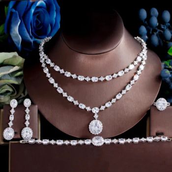 Fashion Jewelry Bride Wedding Necklace Earrings Zircon Chain Diamond Platinum Plated Necklace Jewelry Set for Woman - Dianzi Jewelry Manufacture Co., Ltd - China