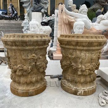 Large Antique Natural Stone Garden Flowerpot Marble Planter Urns Large Floor Vases Home Decor - Quyang Blue Ville Landscaping Sculpture Co., Ltd. - China