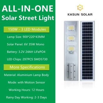 Suppliers Price Street Lamp with Panel 150W Large Integrated LED Solar Street Light Outdoor Lighting 150W Waterproof IP65 - Kasun Solar Technology Co., Ltd. - China