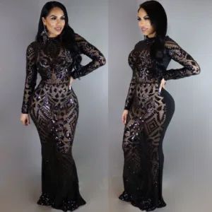 Long Skirt Sexy Fashion Ladies Fall Club Dresses Bodycon Long Sleeve Dress - Jinjiang Superstarer Import & Export Co., Ltd. - China