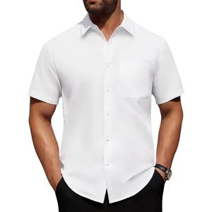 Clothing Factory Customized Mens Short Sleeve Dress Shirt Wrinkle Free Solid Casual Button Down Shirts for Summer Business Wedding - Guangzhou Profound Garment Co., Ltd. - China