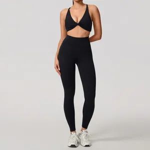 Womens Workout Sets 2 Piece Deep V Neck Sports Bra Padded Butt Lifting Leggings High Waist Yoga Gym Outfits - Dongguan Ume Trade Co., Ltd. - China