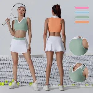 Women′ S Tennis Wear 2 Pieces Set Tennis Fitness Dress Mini Skirt Sports Crop Bra Basketball Dress Sets Outfits - Xiamen Mega Garment Co., Ltd. - China