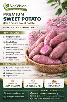 Sweet Potato Organic No Size Medium Features Waxy Origin Indonesia Freshness Level Fresh Condition Fresh Harvest Packaging 25 Kg And 50 Kg Bags - Nda Vision - Indonesia