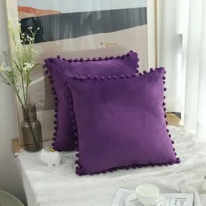 Velvet Throw Pillow Covers, Set of 2 Soft Square POM-Poms Hidden Zipper Cushion Cover - Shaoxing City Xinlan Textile CO., LTD. - China