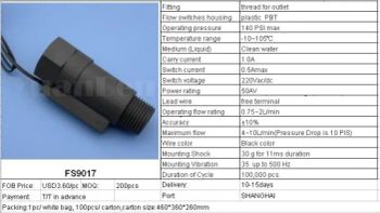 Plastic Mini Flow Switch Piston Reed Sensor Type PVC PBT Origin Shanghai Model NO. FS-900 Pressure 0.8 MPa Trademark - Shanghai Yuanben Magnetoelectric Tech. Co., Ltd. - China