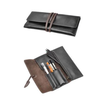 Roll up Pen Pouch Soft Cowhide Leather Pen Case Pencil Holder - Guangzhou Whalesong Internation Co., Limited - China