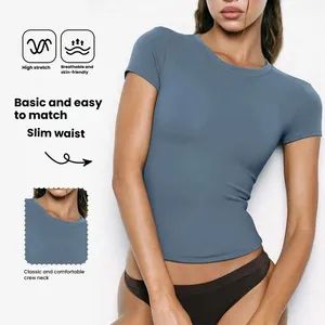 Womens Plain Short Sleeve T Shirts Crop Tops Basic Slim Fit Crew Neck Gym Workout Tops - Hangzhou Sheva Garment Co., Ltd - China