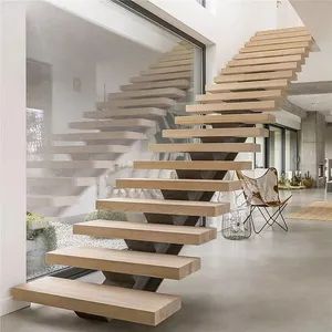Inside Stair Modern House Residential Steel Stairs/ Floating Straight Staircase with Carbon Steel Stringer Straight Staircase and Glass Railing - Foshan Darnuo Hardware Products Co., Ltd. - China