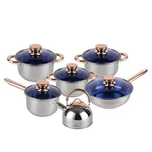 12PCS Stainless Steel Induction Cookware Set with Whistling Kettle, Golden Handles and Colored Glass Lid, Metal Pots and Fry Pans, Nonstick Kitchenware - Jiangmen Tuohui Metal Products Co., Ltd. - China