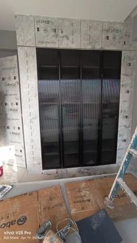 Glossy Glass Modular Kitchen Profile Shutter Color Black Material Glass Thickness 10mm Position Interior Appearance - Aakash Building Systems - India