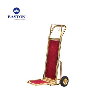 Hotel Custom Metal Luggage Cart with Gold Chrome Finish Quantity 2 Color Gold Origin China Condition New Kind With - Easton Hotel Supplies Co., Ltd. - China