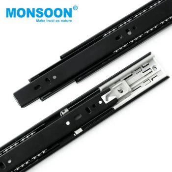 Furniture Cabinet Hardware Kitchen Blue Zinc Plated Cupboard Telescopic Guide Rail Runner Black Ball Bearing Drawer Slide for Kitchen - Monsoon Import Export (Guangzhou) Limited - China