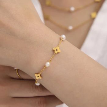 Fresh Water Pearl Flower Chain Necklace Elegant Design Bracelet Stainless Steel Jewelry Set - Guangzhou Joacii Jewelry Co., Ltd. - China