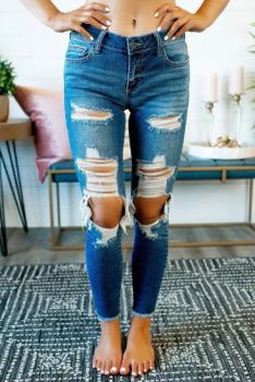 Good Quality Three Color Spring Summer Autumn Ripped Denim Button Womens Skinny Jeans - Guangzhou Sailing Dream Im And Ex C - China