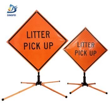 PVC Litter Pick up Traffic Roll up Sign Warning Folding Reflective Road Control Sign - Quanzhou Dingfei Reflective Material Co., Ltd. - China