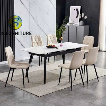 Luxury Nordic Modern Design Square Rectangle Expandable Marble Dining Table Sets 4 Seater 6 Chairs Dining Room Sets Furniture - TIANJIN OKAY INTERNATIONAL TRADING CO., LTD. - China
